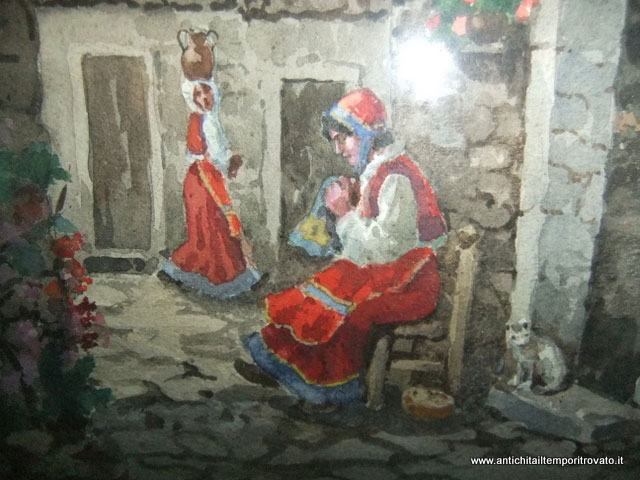 L Scorcio di strada di paese sardo acquerellato dall