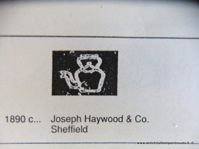 Punzone che rappresenta una teiera di Joseph Haywood 6 Co del 1890 Città di Sheffield Marchio di Joseph Haywood & Co. del 1890, Città di Sheffield